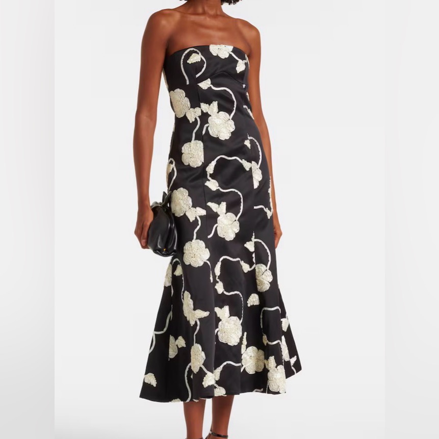 Nwt Rodate Embroidered Fit & Flare Midi Dress, Floral Ribbon Embroidery, Eu 34
